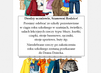 Prosimy o odbiór pozostawionych w szkole rzeczy.