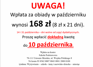 Wpłata za obiady w październiku